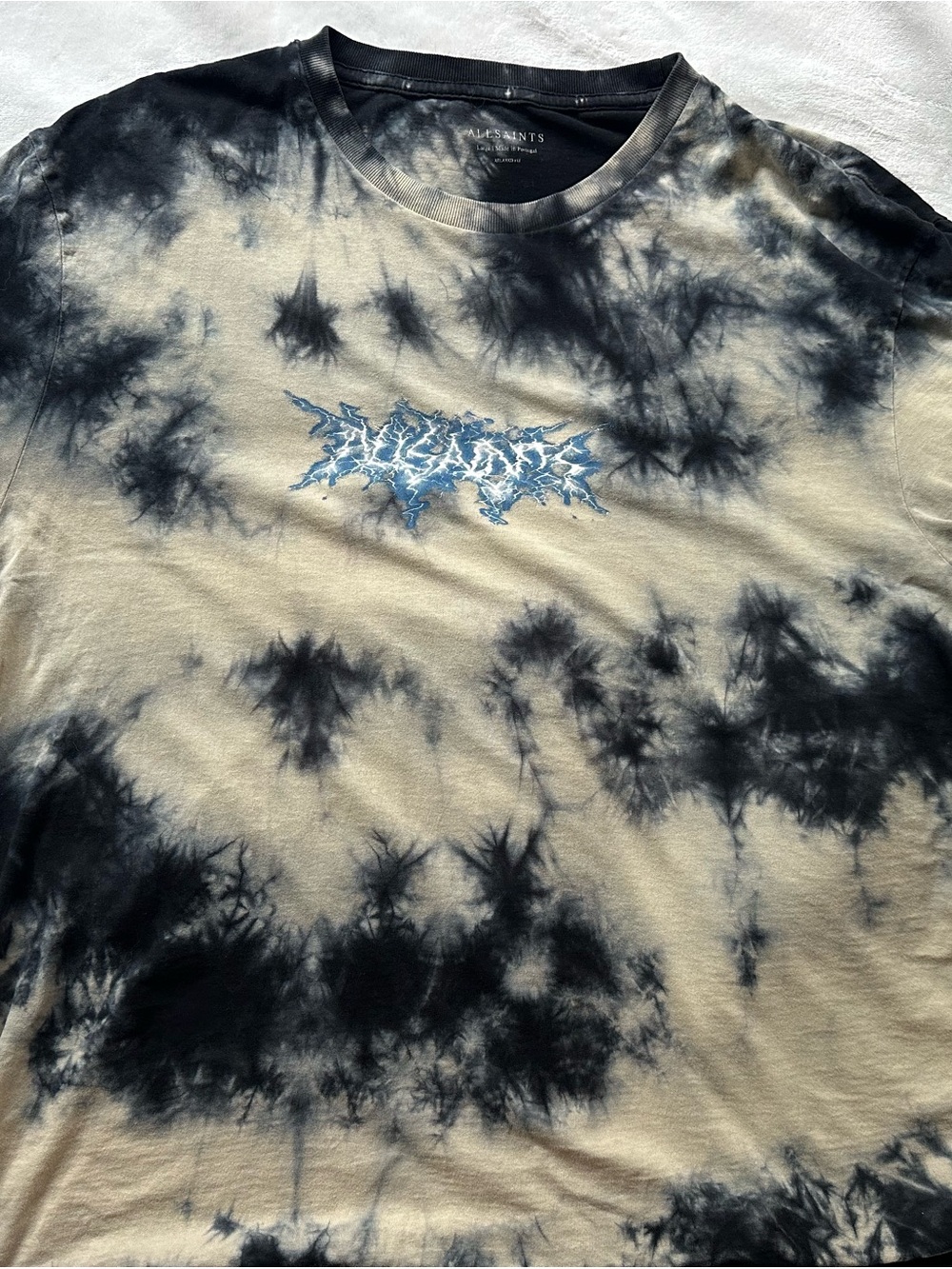AllSaints Black and Cream Tie-Dye Logo Tee